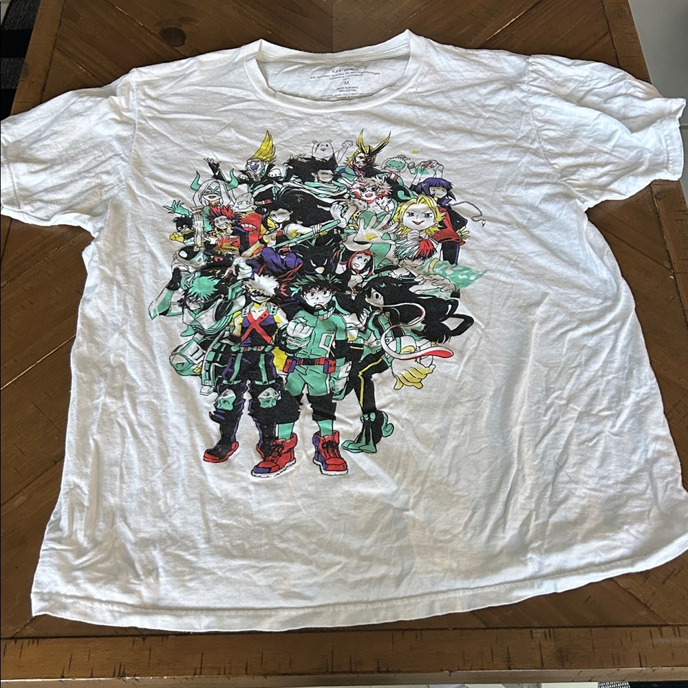 White Graphic T-Shirt with Anime Characters